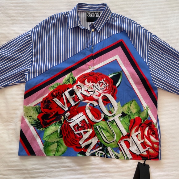 Versace Jeans Couture - Button-Front Striped Rose Shirt - Picture 2 of 14